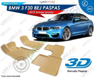 Bmw 3 F30 2012 Sonrası Uyumlu Bej Araca Özel 3D Havuzlu Paspas