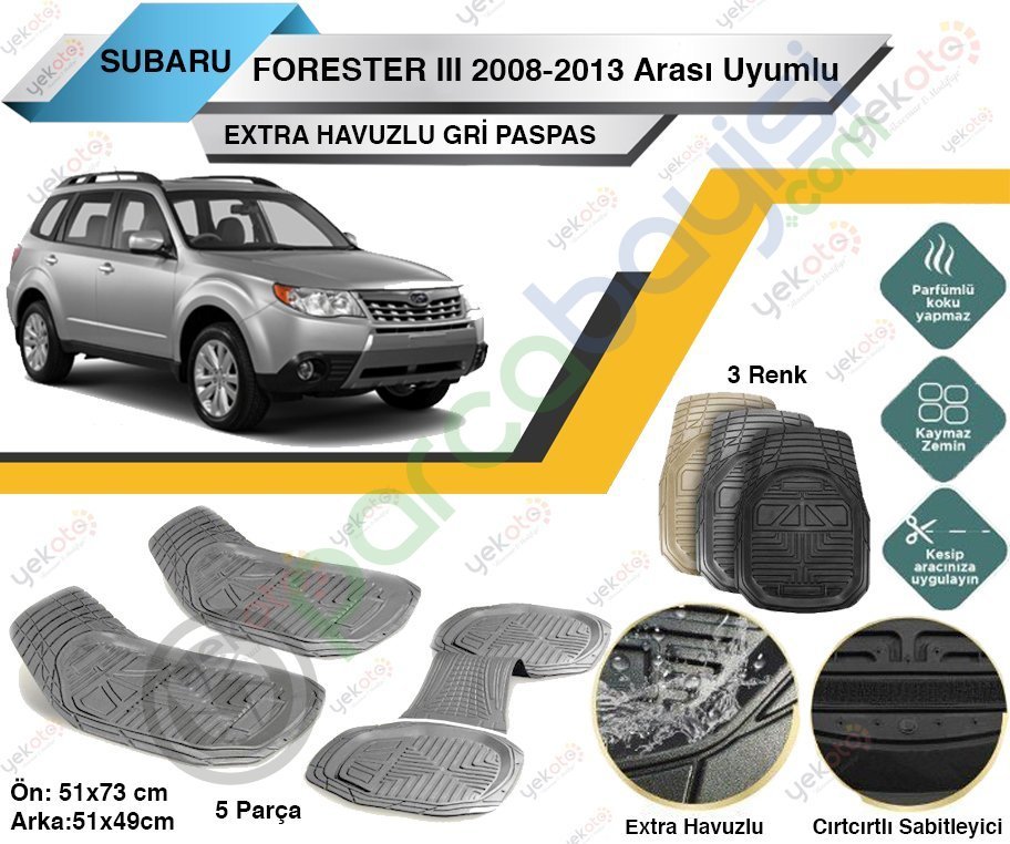Subaru Forester Iıı 2008-2013 Arası Uyumlu Extra Havuzlu Kesilebilir Gri Paspas