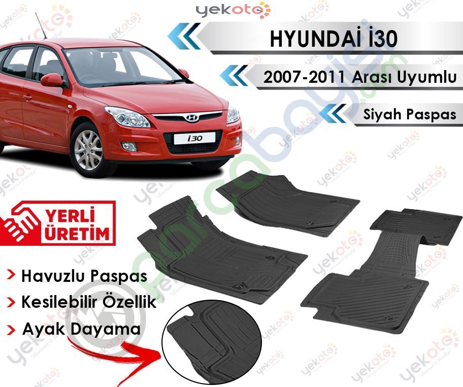Hyundai İ30 2007-2011 Arası Uyumlu Havuzlu Kesilebilir Siyah Paspas