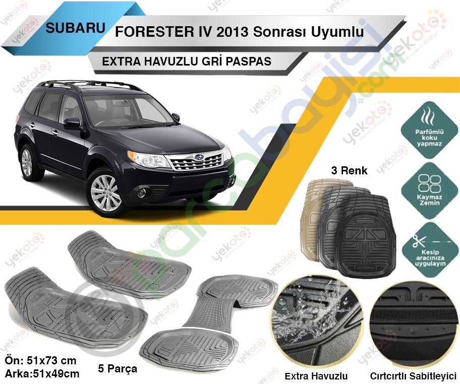 Subaru Forester Iv 2013 Sonrası Uyumlu Extra Havuzlu Kesilebilir Gri Paspas