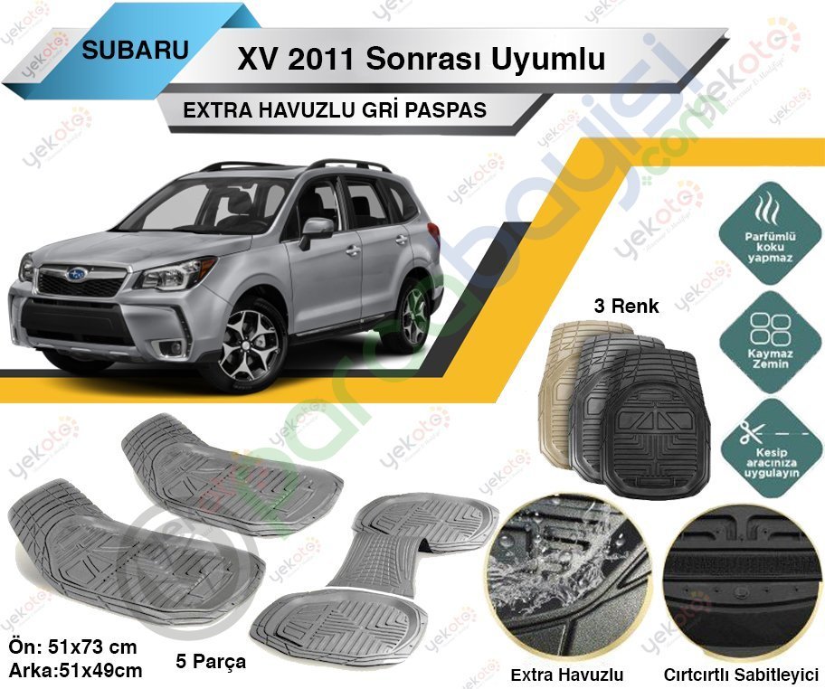 Subaru Xv 2011 Sonrası Uyumlu Extra Havuzlu Kesilebilir Gri Paspas