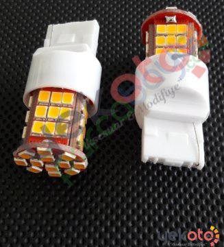 Yekled T20 Tek Duy Ampul Led Turuncu/Amber Işık Pro Canbus Arıza Işığı Yakmaz Gündüz Farı 48 Led 2 Adet