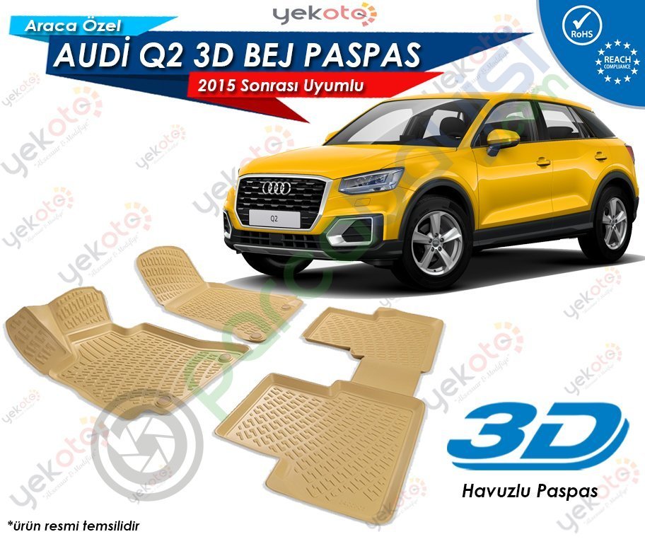 Audi Q2 2015 Sonrası Uyumlu Bej Araca Özel 3D Havuzlu Paspas
