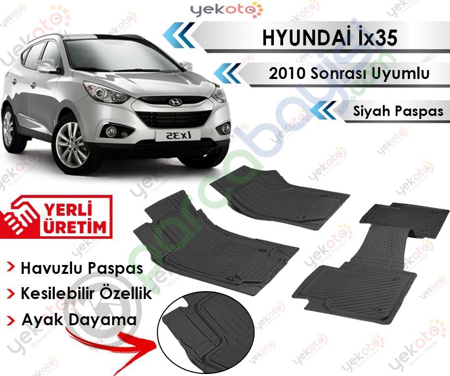 Hyundai İx35 2010 Sonrası Uyumlu Havuzlu Kesilebilir Siyah Paspas