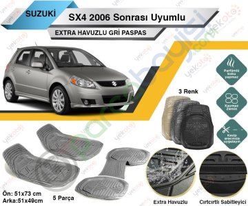 Suzuki Sx4 2006 Sonrası Uyumlu Extra Havuzlu Kesilebilir Gri Paspas