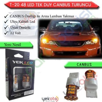 Yekled T20 Tek Duy Ampul Led Turuncu/Amber Işık Pro Canbus Arıza Işığı Yakmaz Gündüz Farı 48 Led 2 Adet