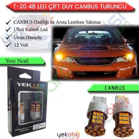 Yekled T20 Çift Duy Ampul Led Turuncu/Amber Işık Pro Canbus Arıza Işığı Yakmaz Gündüz Farı 48 Led 2 Adet