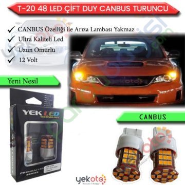 Yekled T20 Çift Duy Ampul Led Turuncu/Amber Işık Pro Canbus Arıza Işığı Yakmaz Gündüz Farı 48 Led 2 Adet