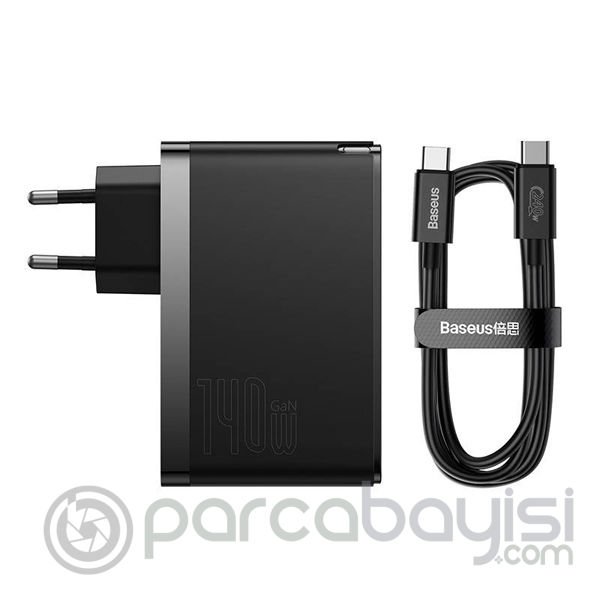 Baseus GaN5 Pro 140W Fast Charger 2 Type-C+1 USB PD Ultra Hızlı Şarj Aleti+Baseus Şarj Kablosu