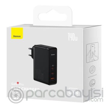 Baseus GaN5 Pro 140W Fast Charger 2 Type-C+1 USB PD Ultra Hızlı Şarj Aleti+Baseus Şarj Kablosu