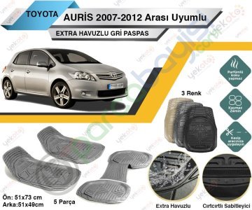 Toyota Auris 2007-2012 Arası Uyumlu Extra Havuzlu Kesilebilir Gri Paspas