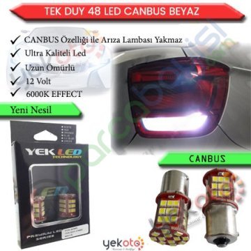 Yekled 1156 Tek Duy Ampul Led Beyaz Işık Canbus Stop Fren Geri Vites Sinyal Gündüz Farı Lamba Arıza Kesici 48 Led 2 Adet