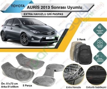 Toyota Auris 2013 Sonrası Uyumlu Extra Havuzlu Kesilebilir Gri Paspas