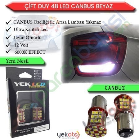 Yekled 1157 Çift Duy Ampul Led Beyaz Işık Canbus Stop Fren Lamba Gündüz Farı Arıza Kesici 48 Led 2 Adet