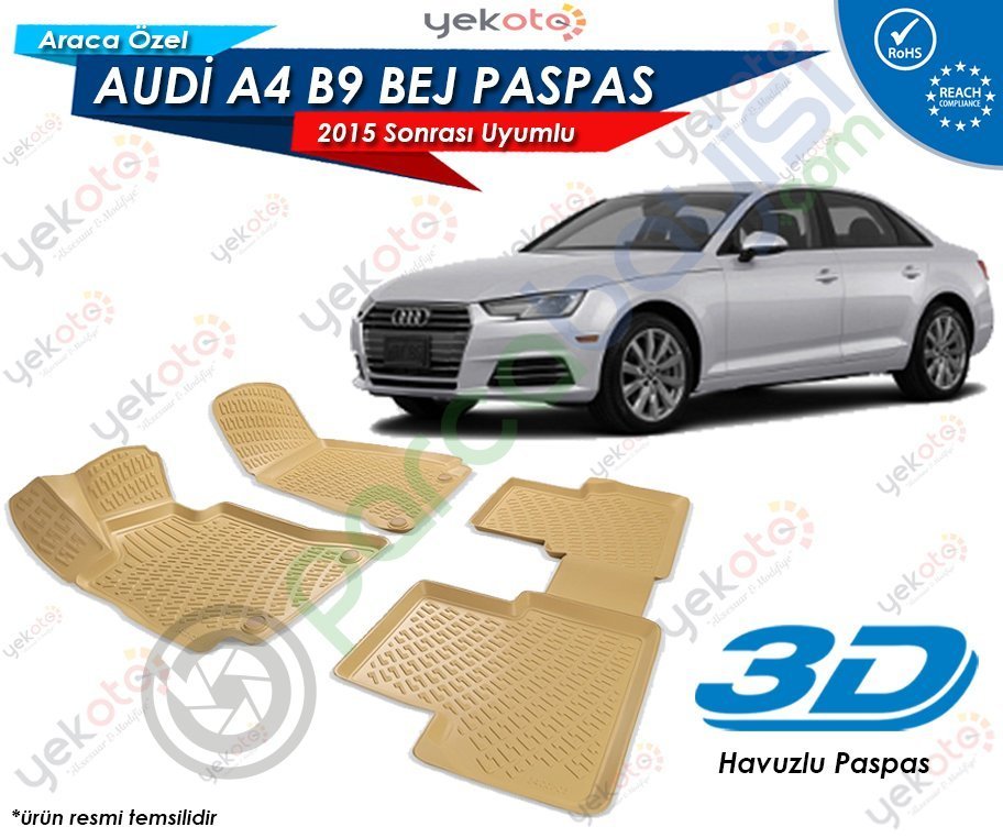 Audi A4 B9 2015 Sonrası Uyumlu Bej Araca Özel 3D Havuzlu Paspas