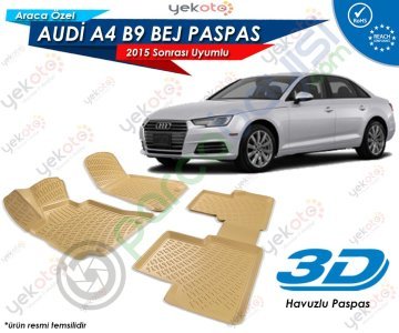 Audi A4 B9 2015 Sonrası Uyumlu Bej Araca Özel 3D Havuzlu Paspas