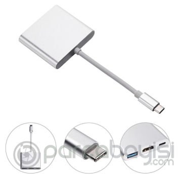 ALLY 4k Type C Hdmi Görüntü Aktarıcı 3 İn1 Şarj Usb Çıkışlı Kablo