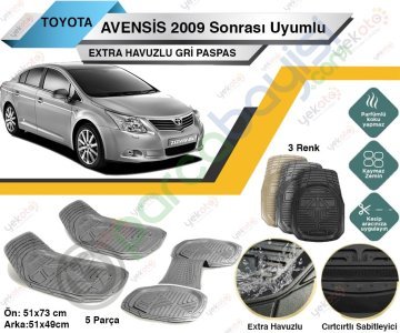 Toyota Avensis 2009 Sonrası Uyumlu Extra Havuzlu Kesilebilir Gri Paspas