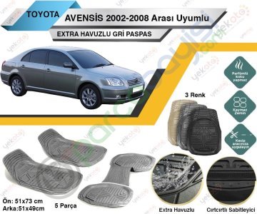 Toyota Avensis 2002-2008 Arası Uyumlu Extra Havuzlu Kesilebilir Gri Paspas
