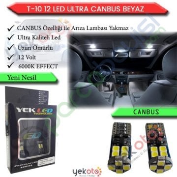 Yekled T10 Park Dipsiz Ampul Beyaz 12 Led Canbus Arıza Kesicili 12V Plaka İç Tavan Aydınlatma 2 Adet