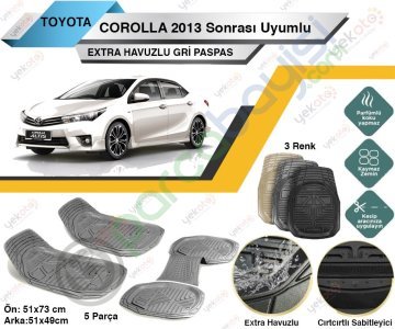 Toyota Corolla 2013 Sonrası Uyumlu Extra Havuzlu Kesilebilir Gri Paspas