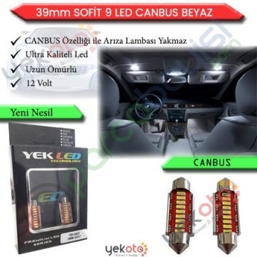 Yekled 39Mm Ampul Led Beyaz Işık İç Tavan Plaka Aydınlatma Sofit 9 Led Arıza Işığı Yakmaz Pro Canbus 2 Adet