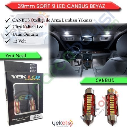 Yekled 39Mm Ampul Led Beyaz Işık İç Tavan Plaka Aydınlatma Sofit 9 Led Arıza Işığı Yakmaz Pro Canbus 2 Adet