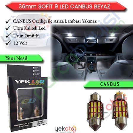 Yekled 36Mm Led Beyaz Işık İç Tavan Plaka Aydınlatma Sofit Ampul 9 Led Arıza Işığı Yakmaz Pro Canbus 2 Adet