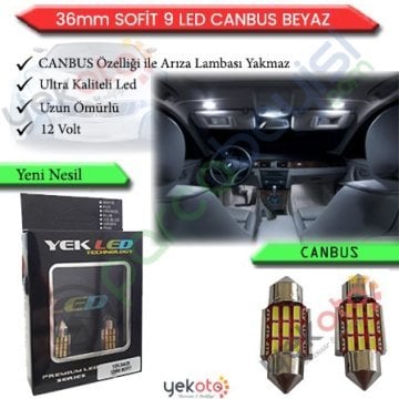 Yekled 36Mm Led Beyaz Işık İç Tavan Plaka Aydınlatma Sofit Ampul 9 Led Arıza Işığı Yakmaz Pro Canbus 2 Adet