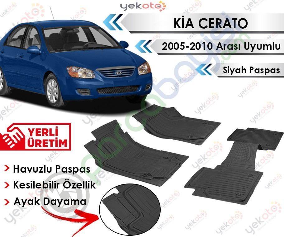 Kia Cerato 2005-2010 Arası Uyumlu Havuzlu Kesilebilir Siyah Paspas