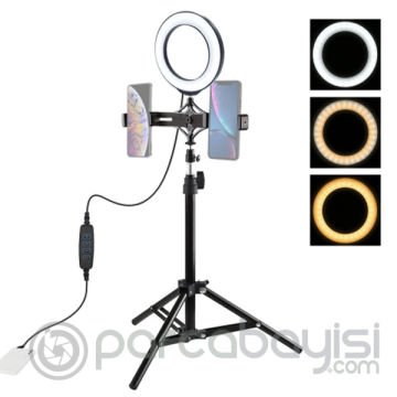 PULUZ 70CM Çift Telefon tutucu 6.2CM Led Işık Stand Youtuber,Canlı Yayın Selfie TikTok Makeup