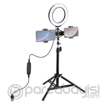 PULUZ 70CM Çift Telefon tutucu 6.2CM Led Işık Stand Youtuber,Canlı Yayın Selfie TikTok Makeup