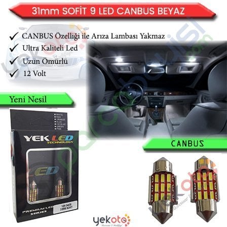 Yekled 31Mm Japon 9 Led Beyaz Işık İç Tavan Plaka Bagaj Aydınlatma Sofit Ampul Arıza Işığı Yakmaz Pro Canbus 2 Adet