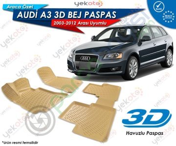 Audi A3 2003-2012 Arası Uyumlu Bej Araca Özel 3D Havuzlu Paspas