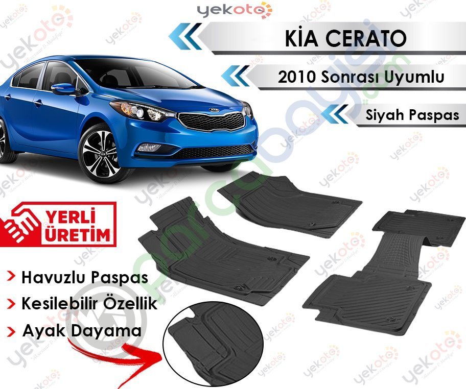 Kia Cerato 2010 Sonrası Uyumlu Havuzlu Kesilebilir Siyah Paspas