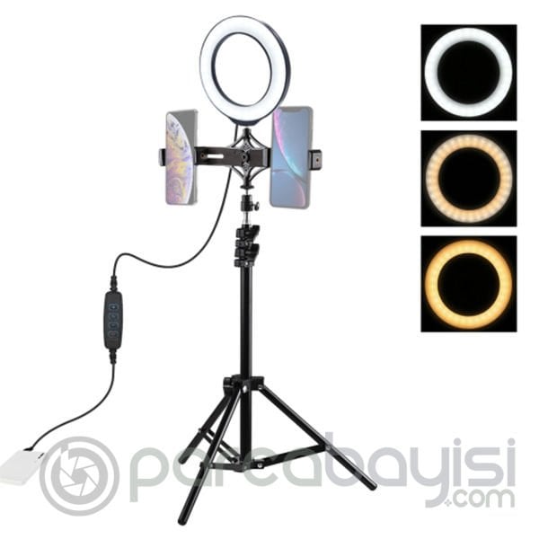 PULUZ 1.1M Çift Telefon tutucu 6.2CM Led Işık Stand Youtuber,Canlı Yayın Selfie TikTok Makeup