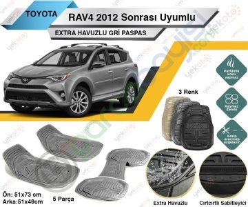 Toyota Rav4 2012 Sonrası Uyumlu Extra Havuzlu Kesilebilir Gri Paspas