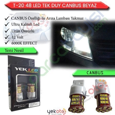 Yekled T20 Tek Duy 48 Led Ampul Beyaz Işık Pro Canbus Arıza Işığı Yakmaz Gündüz Farı 12V 2 Adet