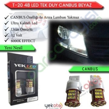 Yekled T20 Tek Duy 48 Led Ampul Beyaz Işık Pro Canbus Arıza Işığı Yakmaz Gündüz Farı 12V 2 Adet