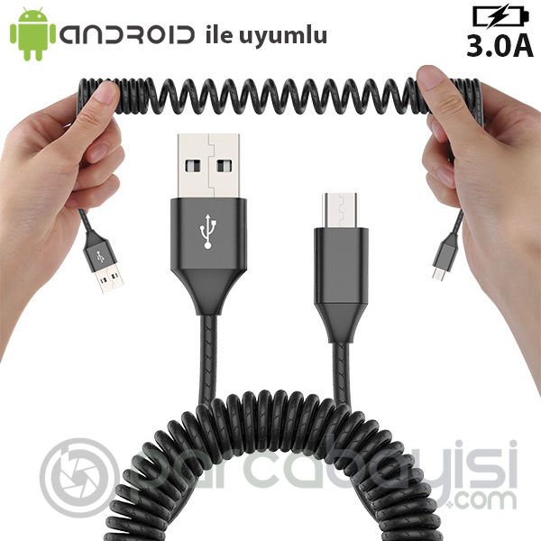 Spiral Micro Usb Android 3.0A Hızlı Şarj Halat Usb Kablo 1.8mm