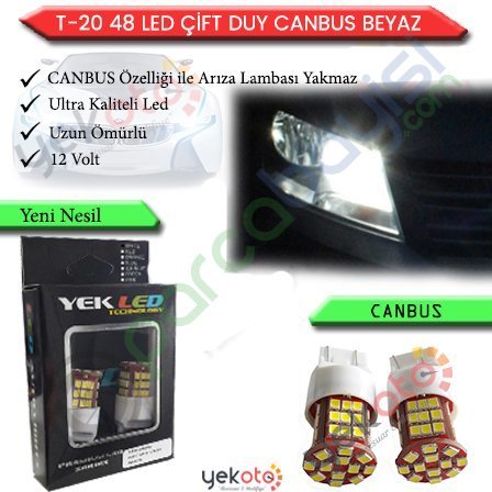 Yekled T20 Çift Duy 48 Led Ampul Beyaz Işık Pro Canbus Arıza Işığı Yakmaz Gündüz Farı 12V 2 Adet