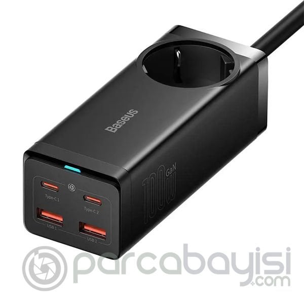 Baseus GaN3 Pro 100W AC +2 Type-C +2 USB Hızlı Şarj Başlığı Adaptörü + 100W Hızlı Şarj Kablosu