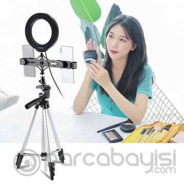 PULUZ Tripod 16cm Çift Telefon tutucu 6.2CM Led Işık Stand Youtuber,Canlı Yayın Selfie TikTok Makeup