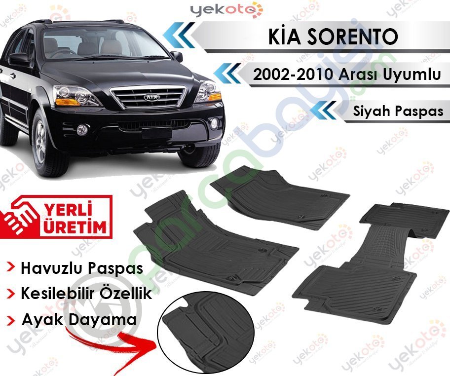 Kia Sorento 2002-2010 Arası Uyumlu Havuzlu Kesilebilir Siyah Paspas