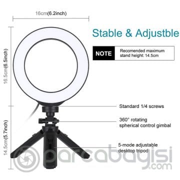 PULUZ 6.2 inç PKT3059 Ring Light Led Işık 16cm Stand Youtuber Çekim Işığı