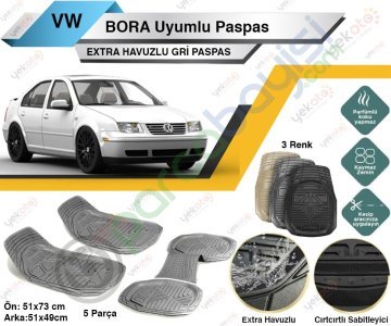 Volkswagen Bora Uyumlu Extra Havuzlu Kesilebilir Gri Paspas