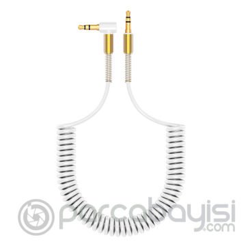 Spiral Eğik Başlı Araç Ses Aktarım Kablosu 3.5MM Aux Kablo 1.50mm