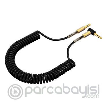 Spiral Eğik Başlı Araç Ses Aktarım Kablosu 3.5MM Aux Kablo 1.50mm