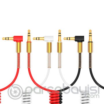 Spiral Eğik Başlı Araç Ses Aktarım Kablosu 3.5MM Aux Kablo 1.50mm