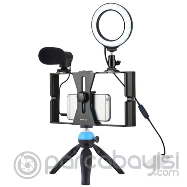 PULUZ 4 in1 Vlog için Telefon tutucu 4.7 inch Ring LED Mikrofon 12cm Stand Set